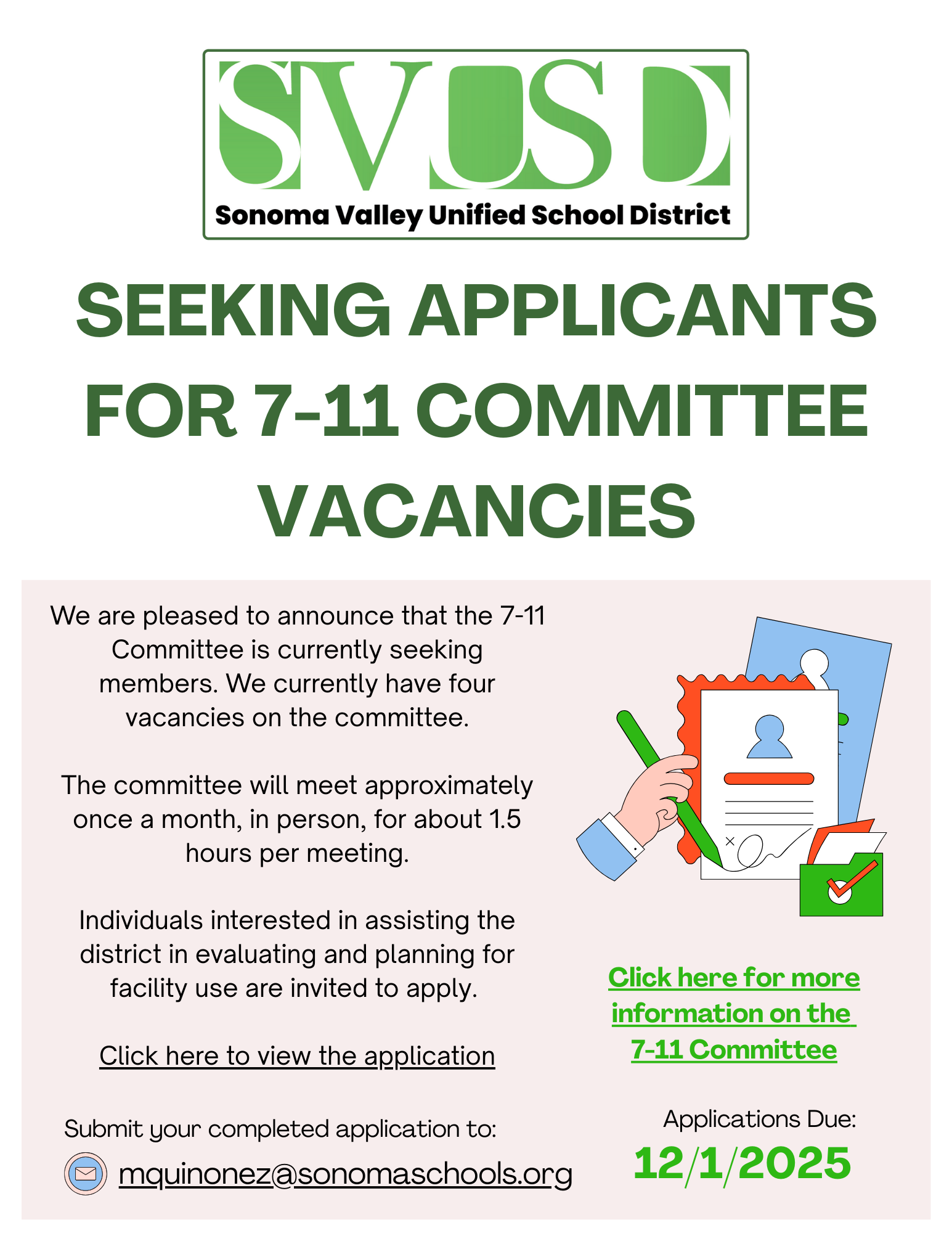 School District Seeks to Fill 7-11 Committee Seats