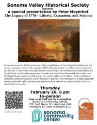 Sonoma Historical Society Lecture: Peter Meyerhof – The Legacy of 1776