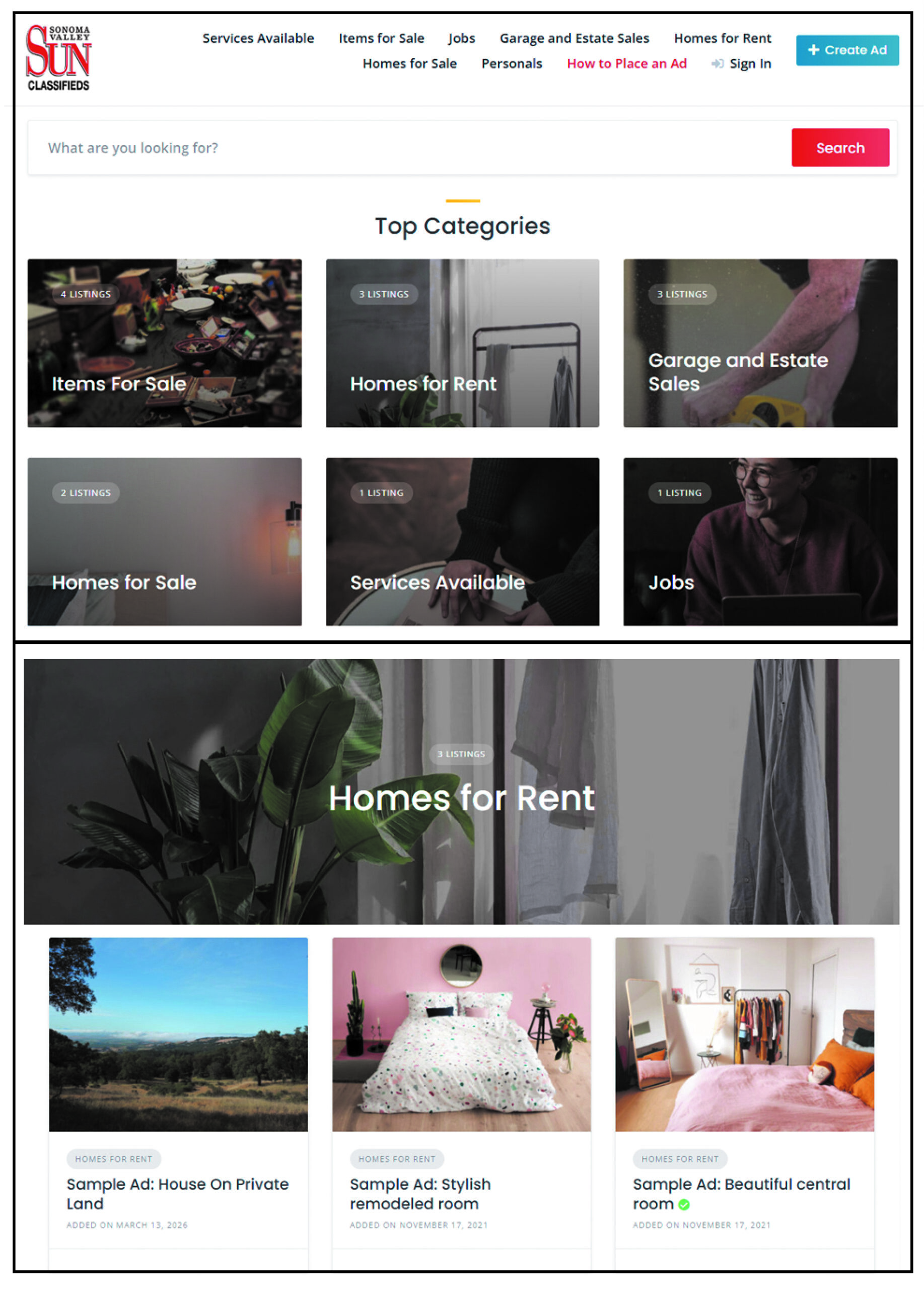 Sonoma Valley Sun Announces Its New Classified Ads Service