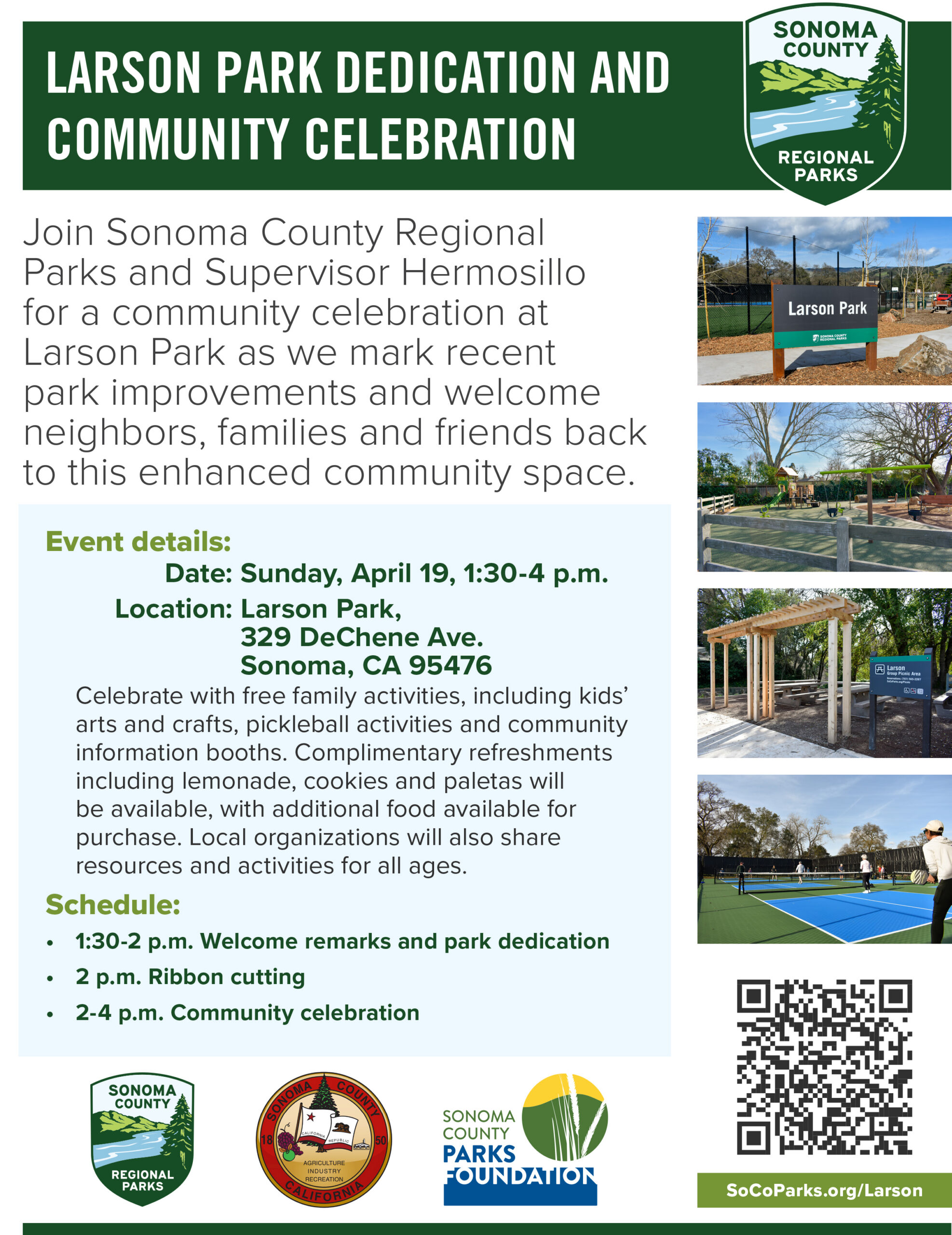 Larson Park Dedication and Celebration Sunday April 19 at 12:30