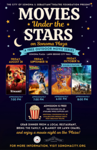 Free Outdoor Movie Series Coming to Sonoma Plaza
